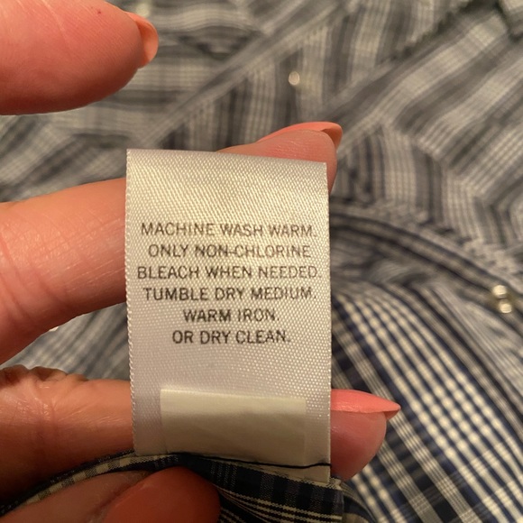 M Navy Blue Plaid Shirt by Banana Republic w/Pearl Snaps - Picture 8 of 10